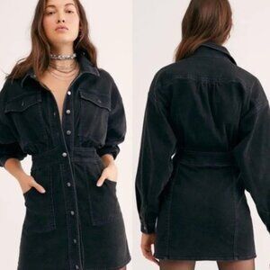 Free People Bo Denim Mini Dress Black NWT
